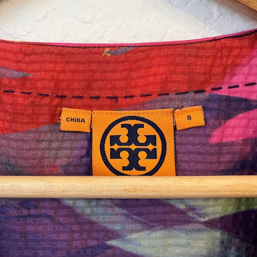 Tory Burch 100% Silk Tunic Blouse 8 Vibrant Abstract‎ Watercolor Artsy Designer - Picture 5 of 12